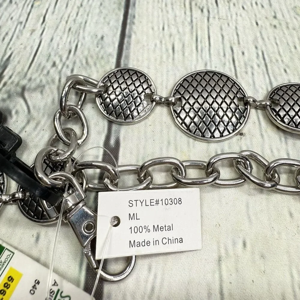 Vintage Silver Tone Medallion Chain Belt Large Adjustable Y2K Disco Waist Hip